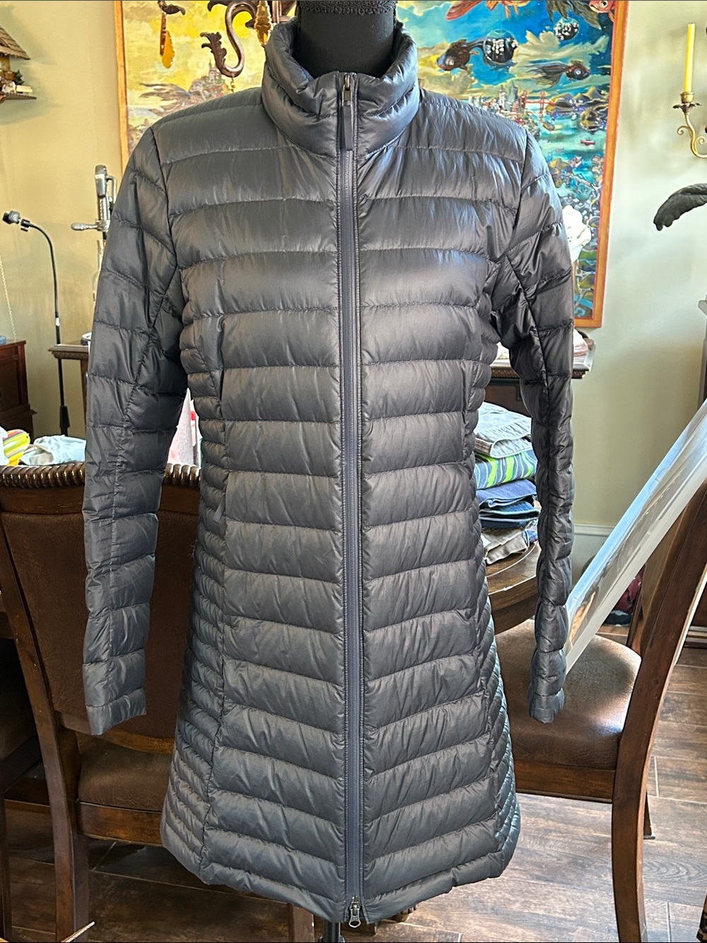 Patagonia Sz S Lightweight Quilted Long Puffer Coat - Gray